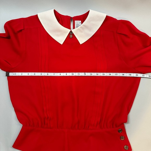 CHAUS // Vintage Red & Cream Blouse, Size 12 - Picture 6 of 7